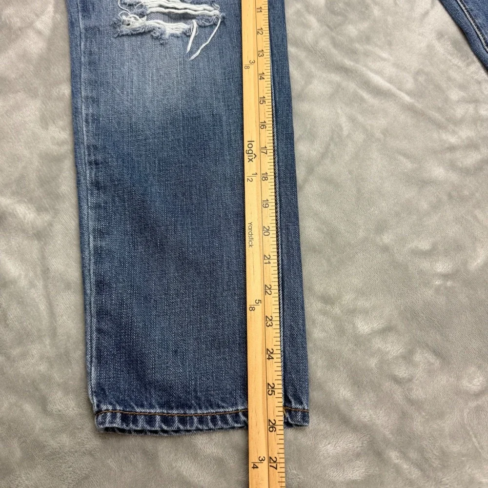 American Eagle Boyfriend‎ Crop Jeans Womens Size 6 Distressed Blue Button Fly